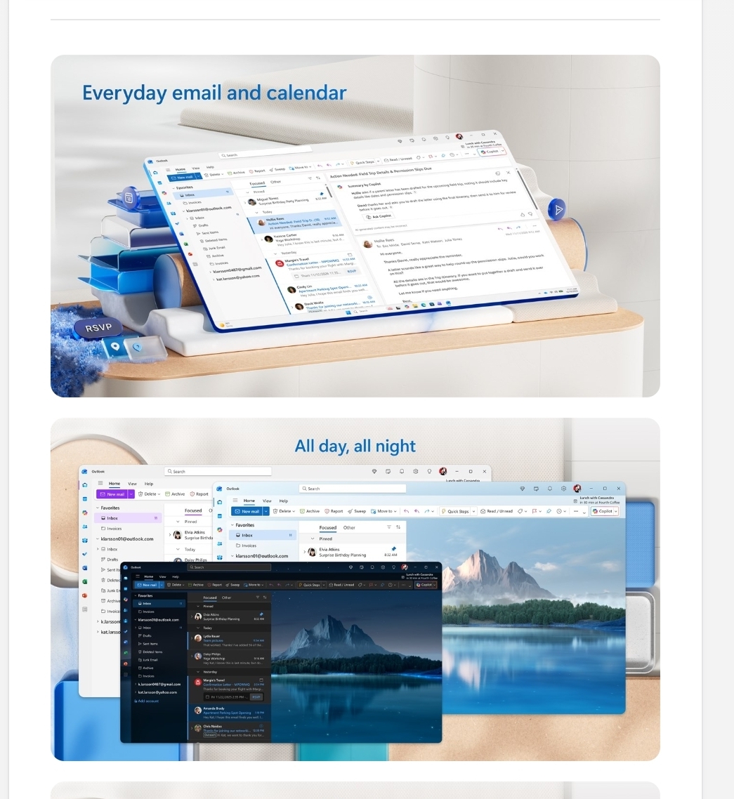 Samsung Internet tarayıcısında açık bir e-posta ve takvim arayüzü görüntüsü.