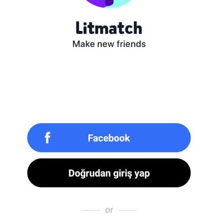Litmatch uygulamasının giriş ekranında Facebook ile giriş yapma ve doğrudan giriş yapma seçenekleri.